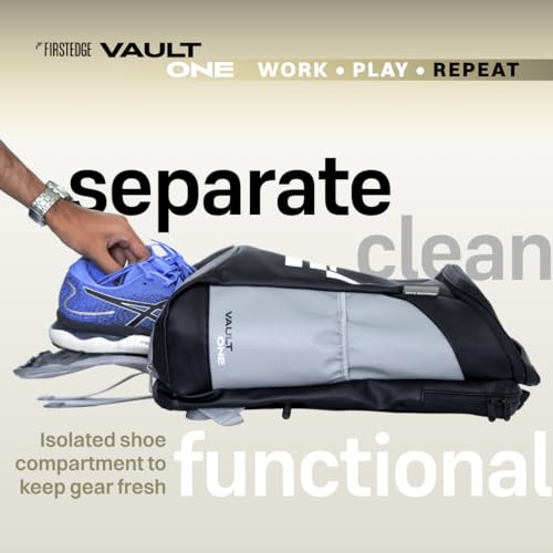 Image of Vault One Waterproof Sports & Office Bag with Shoe Compartment | 30L Pickleball and Padel Tennis Bag | Smart Travel Loop | Easy Front Pocket Access | (Black & Grey)