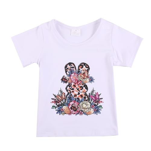 Image of Easter Toddler Girls T-Shirts Bunny Short Sleeve Shirts Kids T Shirts Cotton Girls Summer Tops 3-8Y