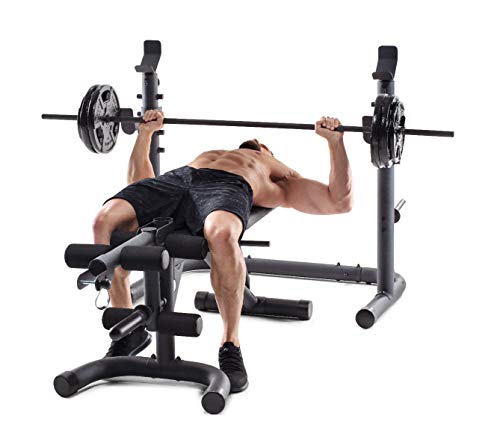 Weider XRS 20 Olympic Workout Bench with Independent Squat Rack and Preacher Pad