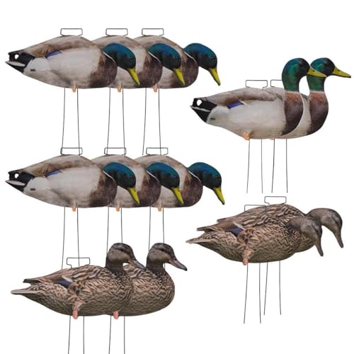 Banded GHG Pro-Grade Silhouette Duck Decoys – Durable, Photorealistic Waterfowl Decoys with One-Piece Steel Stakes (Dozen), Mallard Duck