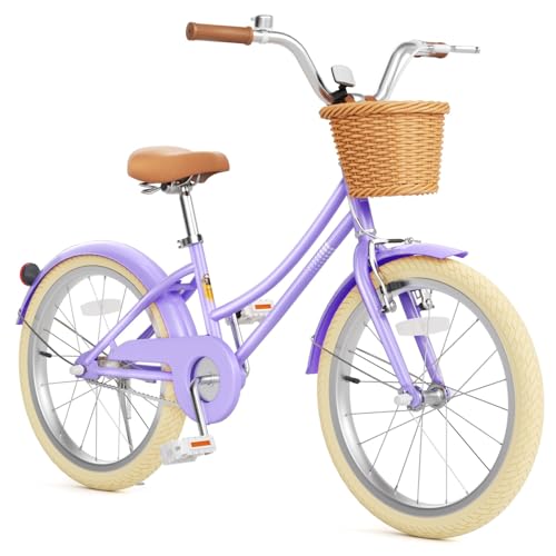 67i Girls Cruiser Bike 12-20 Inch Dual Suspension Comfort Bike with Basket & Reflective Film - Adjustable Seat & Handlebar for Ages 3-12 (Purple, 20 inch)