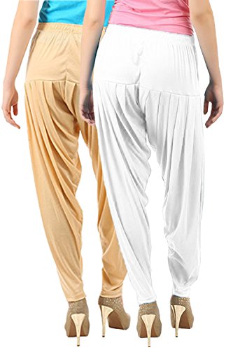 Image of Buy That Trendz Women's Relaxed Fit Cotton Harem Bottoms Pants (132-LSkn Combo 2 Patiala Whte Light Skin, White XL)