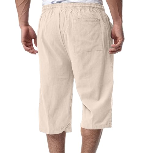 Linen Shorts for Men Casual Baggy Comfy Drawstring Elastic Waist Capri Pants Summer Vacation Beach Pants with Pockets2