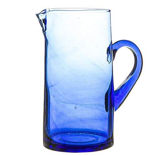 Nicola Spring Jebel Jug en Verre recyclé - Cuisine de jus d'eau Marocaine Service Pichet - 1 Litre - Bleu