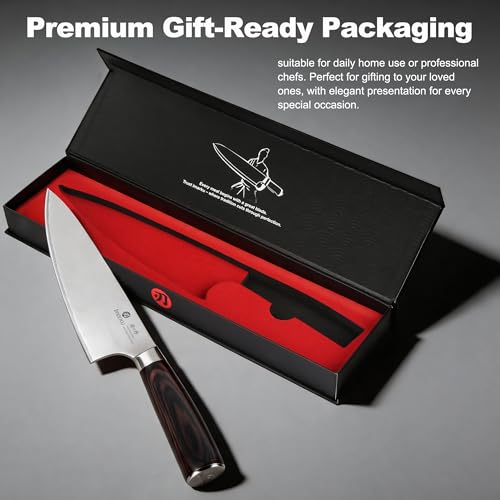 Image of imarku 8.5 Inch Pro Japanese Chef Knife, Ultra Sharp Kitchen Knife 10Cr15Mov Stainless Steel, Triple-Layer Composite Blade, Ergonomic Pakkawood Handle, Professional Cutting Knife,Birthday Gift