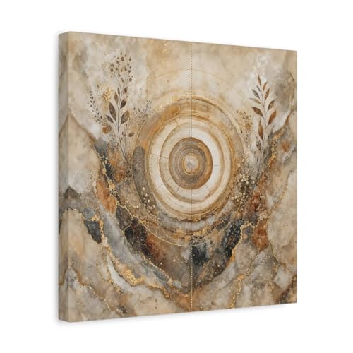 Impression sur toile cernes de bois de qualité premium avec finitions dorées et marron