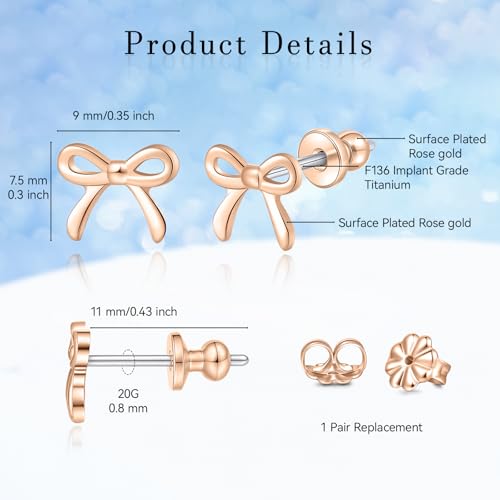 Limerencia Bow Earrings F136 Titanium Tiny Bow Studs Small Cute Bowknot post Stud Earrings Gold Silver Tone for Teens Sensitive Ears3