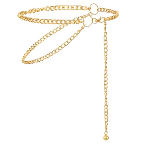 Gold Chain Belt Plus Size Waist Chain Gold Multilayer Metal Belts for Women Fashion Decorative Wedding Dress Link Adjustable Cowgirl Waistband Chains Fashionable for Womens Girls Dresses Pants