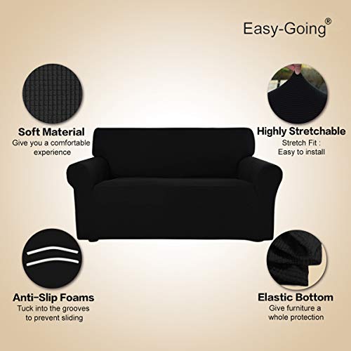 Image of Easy-Going Stretch Oversized Sofa Slipcover 1-Piece Sofa Cover Furniture Protector Couch Soft with Elastic Bottom for Kids, Polyester Spandex Jacquard Fabric Small Checks Black