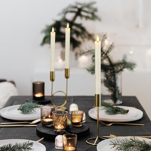 Flameless Taper Candles with Remote, Real Wax Battery Operated LED Candles Set with 3D Flickering Flame, 9.6 Realistic Dripless Candlesticks for Wedding Home Decor, 3 Pack White