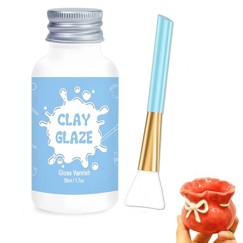 50ml Air Dry Clay Glaze with Brushes Air Dry Clay Varnish for Airdry Clay Varnish to Prevent Crack and Yellow Clay Glaze for Craft Pottery Oil Painting Wood High Gloss Scratch Resistant