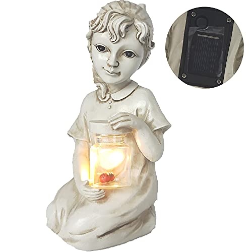 Tiemahun Garden Solar Children Statues – Boy & Girl Statues Creative Resin Kids Figurines Art Sculptures For Outdoor Lawn Patio Yard Decor, Ornament Decoration Gift (Girl) #TOP1