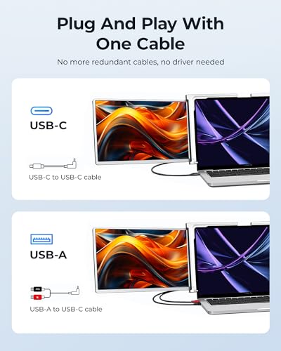 Image of RayCue Triple Laptop Screen Extender,[Only 1 Cable to Connect],14'' FHD 1080P 16:10 USB-C Laptop Screen Extender for Windows MacOS, Plug and Play for 13-17.3'' Type-C /USB-A Laptop