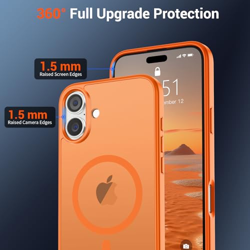 Image of SUPFINE Magnetic for iPhone 16 Case with Screen Protector (Compatible with MagSafe) (Military Grade Drop Protection) Translucent Matte Shockproof Phone Cover,Starry Orange