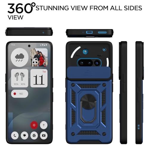 Image of Pikkme Back Cover for Nothing Phone 3a 5G | Sliding Camera Shield with Ring Stand | D10 Full Camera Protection Bumper Case (Blue) | 360 Protection Case