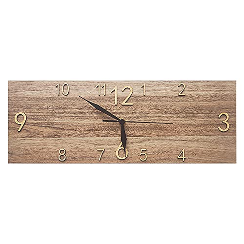 Vintage wood grain rectangular wall clock Silent non-ticking Living room study home creative clock Irregular Arabic numeral design - Artistic personality decoration wall clock,Yellow,21.5x60cm