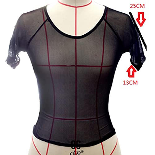 Image of Women's Sheer Lace Lingerie Mesh Short Sleeve Crop Tops Sexy T Shirt See Through Sleepwear Casual Comfort Underwear