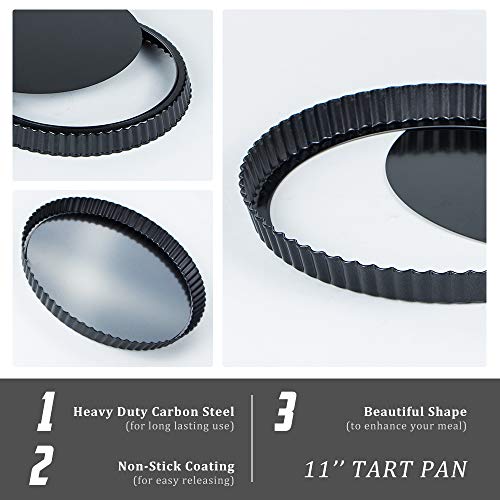 Webake 11 inch Tart Pan Heavy Duty Quiche Pan Removable Bottom Nonstick Round Pie Pan