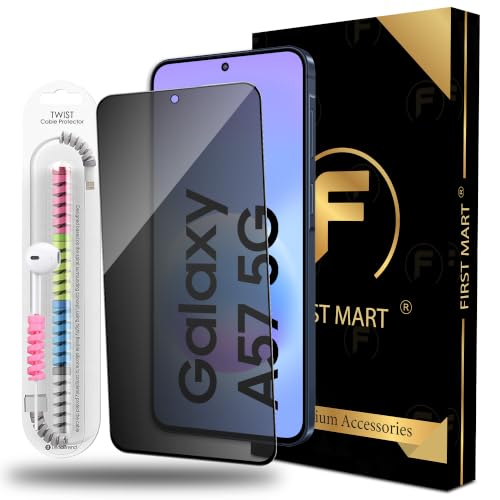 Image of FIRST MART Privacy Tempered Glass for Samsung Galaxy A57 & Samsung A37 With Cable Guard & Installation Kit | Anti-Spy 9H Screen Protector, Edge-to-Edge, Case-Friendly | Black