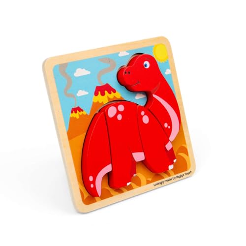 Bigjigs Toys Puzzle Dinosaure Diplodocus | Puzzle en Bois | Premiers Puzzles Enfants avec Plateau Dinosaures Bois | Jouet d'apprentissage Formes pour Tout-Petits | Cadeau éducatif dès 10 Mois