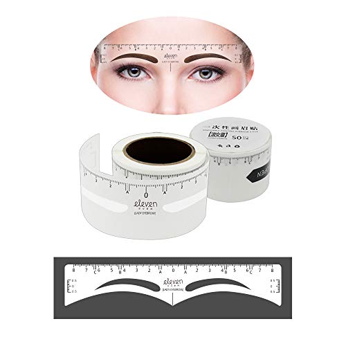 ELEVEN EVER 50Pcs Eyebrow Ruler Sticker, Disposable Eyebrow Shaping Stencils Adhesive Eyebrow Permanent Makeup Measure Tool (Lady Eyebrow)