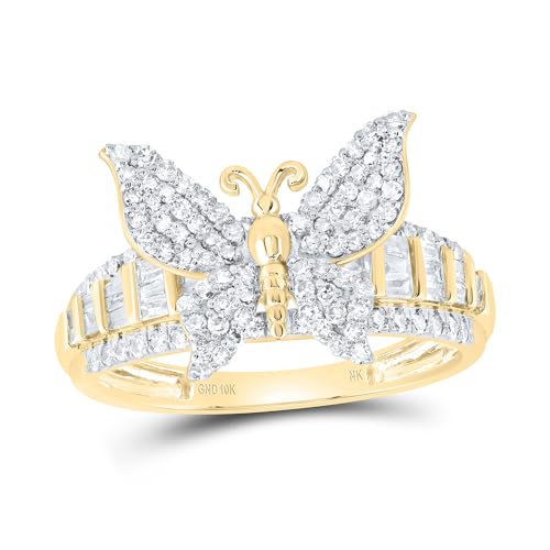 Jewels By Lux 10kt Yellow Gold 5/8 Cttw Natural Diamond Wedding Engagement Anniversary Butterfly Ring, Women Size: 5-9