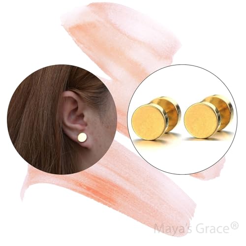 Maya's Grace Round Barbell Dumbbell Flat Back Disc Stud Earrings Unisex2