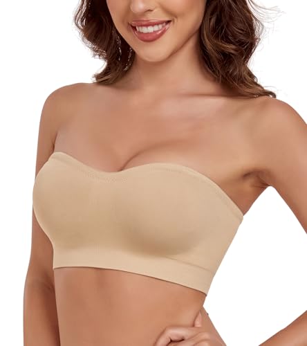 Image of Lemorosy Women's Wireless Bandeau Bra Multiway Bralette Seamless Non-Slip Silicone Comfortable Strapless Tube Top Bra