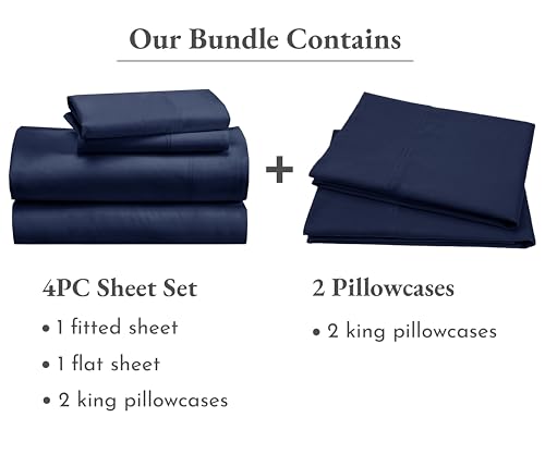California Design Den Bedding Bundle - King Sheet Set with 4 Pillowcases, 100% Organic Cotton Percale (Navy Blue) - image 3