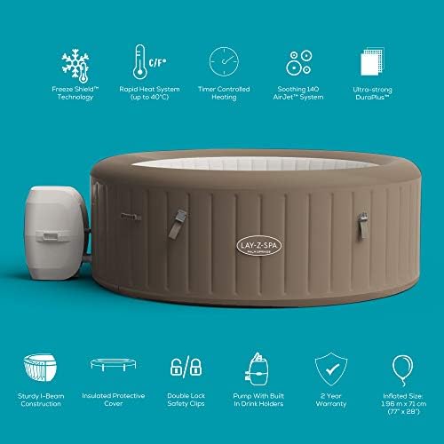 Lay-Z-Spa Palm Springs Hot Tub, 140 Inflatable Spa with Freeze Shield Technology, Beige, 4-6 Person