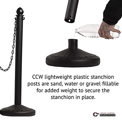 Montour Line Plastic Stanchion Black 2.5 Inch Diameter With 50 Foot Chain, 6-Pack, Crowd Control Barriers #TOP5