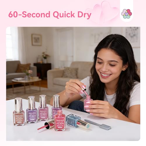 Image of SAVILAND Valentine Nail Polish Set: Quick Dry 6 Colors Cat Eye Nail Polish Shimmer Romantic Pink Series Magnetic Cateye Fingernail Polish with Magnet Stick DIY Manicure Gift for Women Girls10ml