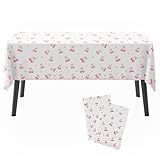 Pink Cherry Tablecloth for Kids, 54×108 Inch Cute Plastic Table Cover with Sweet Cherry Pattern, Disposable Table Decoration for Girls Birthday Party or Picnic, Rectangle Waterproof Tables Cloth