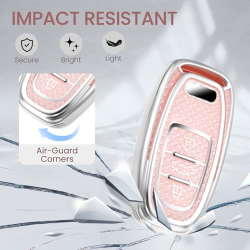 Image of Key Fob Cover for Audi, Rhinestone Wristlet Keychain Case, Pink