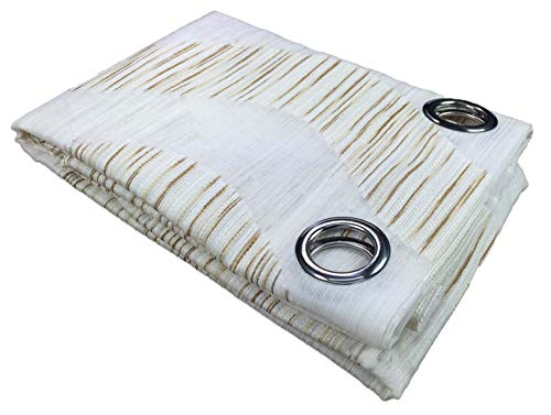 Tex family Cortina de rayas beige 140 x 290 cm confeccionada