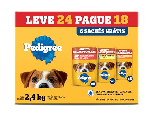 Pack Ração Úmida Pedigree Sachê Carne/Frango/Cordeiro para Cães Adultos de Raças Pequenas - Leve 24 Pague 18