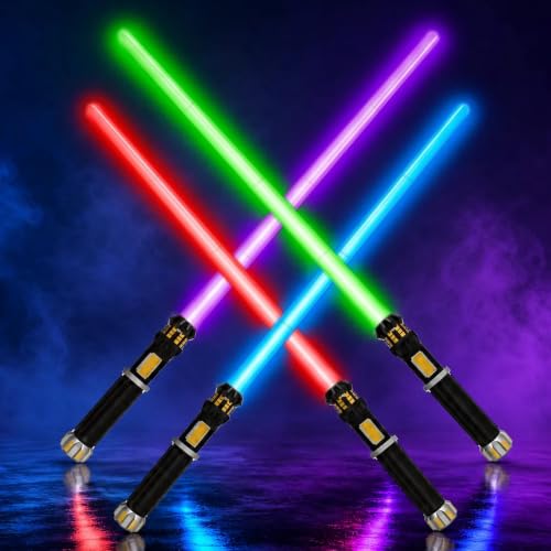 FlashyU Lichtschwert Jungen Mädchen Geschenke ab 4 Jahre 4er-Pack Laserschwert Kinder Erwachsene Coole Spielzeug Mitgebsel Kindergeburtstag Spiele für Jungs Teenager Boys Geschenk Toy
