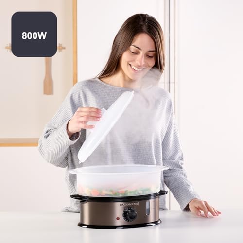 BLACK+DECKER BXST800E - Vaporiera 800W | Capacità 6,5L | Serbatoio Acqua 1L con Indicatore | 2 Vassoi Impilabili + Ciotola per Riso | Timer 60 min | Senza BPA | Lavabile in Lavastoviglie - immagine 3