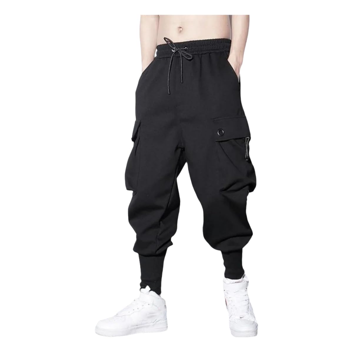 Pantalon cargo pour hommes style hip-hop décontracté noir de rue