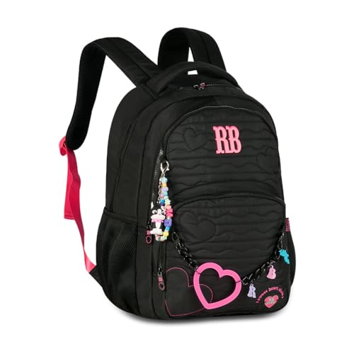 Mochila de Costas Rebecca Bonbon Heart Beats RB27010 Soft Juvenil Grande Escolar Bolso Antifurto (Preto)