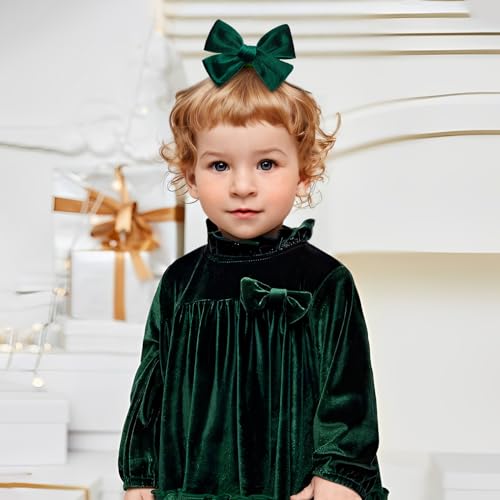 Christmas Baby Bows Handmade Velvet Headbands Tied Bow Elastic Nylon Hair Accessories for Baby Girls Newborn Infant 2 Pcs Christmas Gift Red Green2
