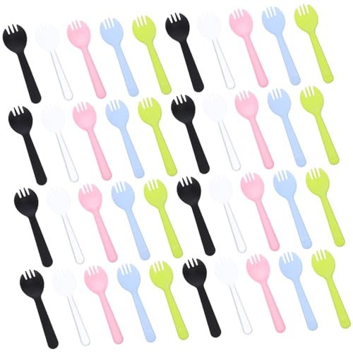 Gogogmee 100Pcs Mini Spork Colored Disposable Dessert Utensils for Cake Tasting Appetizers and Small Treats Lightweight Forks and Spoons