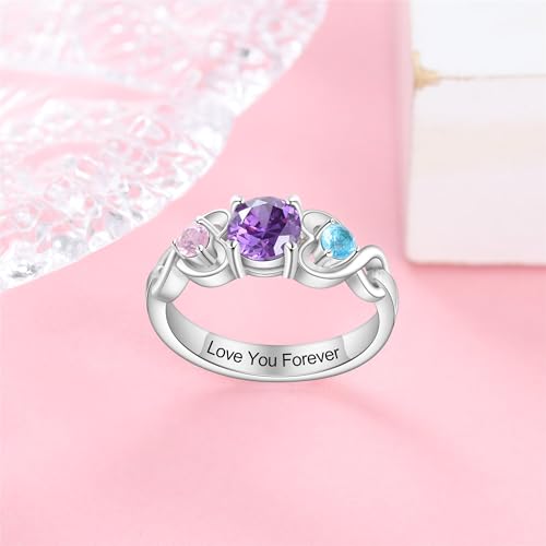 Personalized Mothers Rings with 3 Birthstones Names Engraved Sterling Silver Mom Daughter Grandma Ring Customized Anniversary Promise Rings for Grandma Wife4