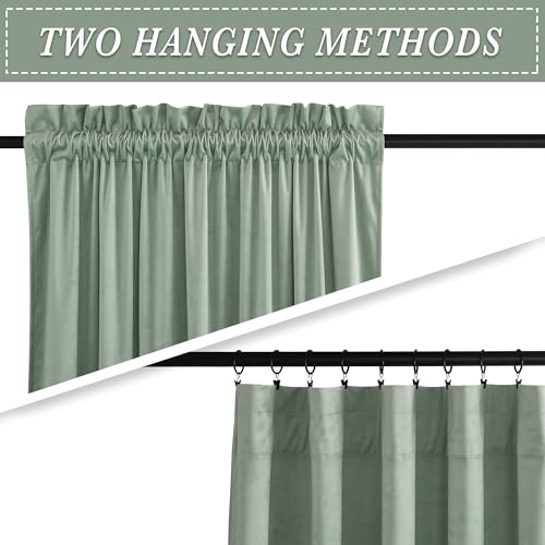 Image of RYB HOME Mint Green Velvet Drapes 90 inches for Coastal Bedroom Living Room | Thermal Insulated, Privacy, Sunlight UV Heat Blocking, Luxurious Decor, Dining Room Nursery, Rod Pocket, W52 x L90, 2 Panels