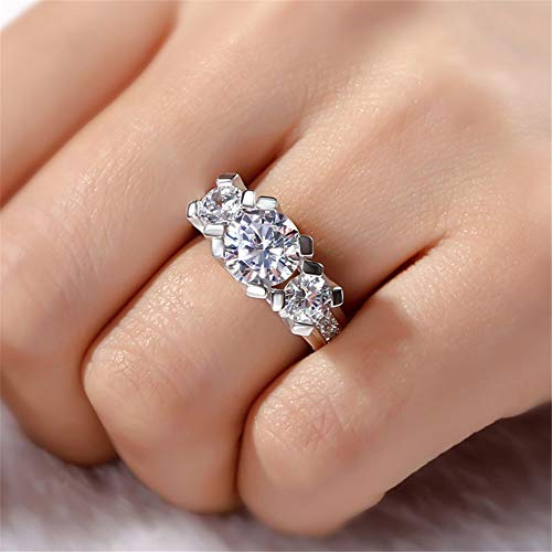 Jeulia 3 Carat Three Stone Engagement Rings for Women Round Cut Sterling Silver Wedding Rings Cubic Zirconia Pave Wedding Band Ring Set Anniversary Promise with Jewelry Gift Box2