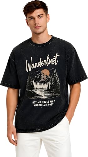 Image of Amazon Brand - Anarva Men's Oversized Acid Wash T-Shirt | Premium Cotton Relaxed Fit | Drop Shoulder Half Sleeve Casual Streetwear Tee for Men