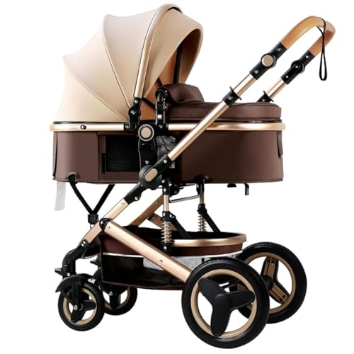 Petit B612 Luxury Baby Stroller 2 in 1 with Bassinet Mode Foldable Infant Stroller High Landscape Reversible Stroller Travel Pram Baby Carriage (Khaki)