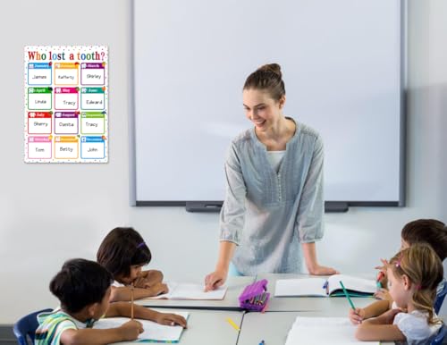 Image of BIZIBAFF Who Lost A Tooth Chart Poster - Confetti Who Lost A Tooth Posters for Classroom Bulletin Board Lost Teeth Calendar Learning Chart Decorations for Elementary Classrooms Teacher Supplies