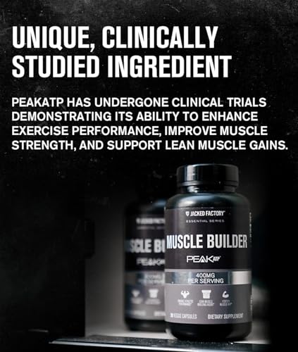 jacked factory essentials muscle builder - atp muscle builder for men with peak atp to support muscle gain enhance athletic performance amp increase strength - 30 capsules