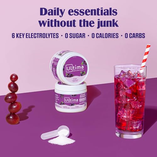 Image of Ultima Replenisher Daily Electrolyte Powder Drink Mix - Sugar Free - Grape, 30 Servings - Hydration Powder with 6 Key Electrolytes and Trace Minerals - Keto Friendly, Vegan, Non-GMO